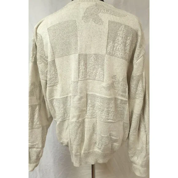 Vtg Croft & Barrow Sweater Mens XL Cream Ducks Tree Embossed Graphic USA Sweater - Picture 8 of 14